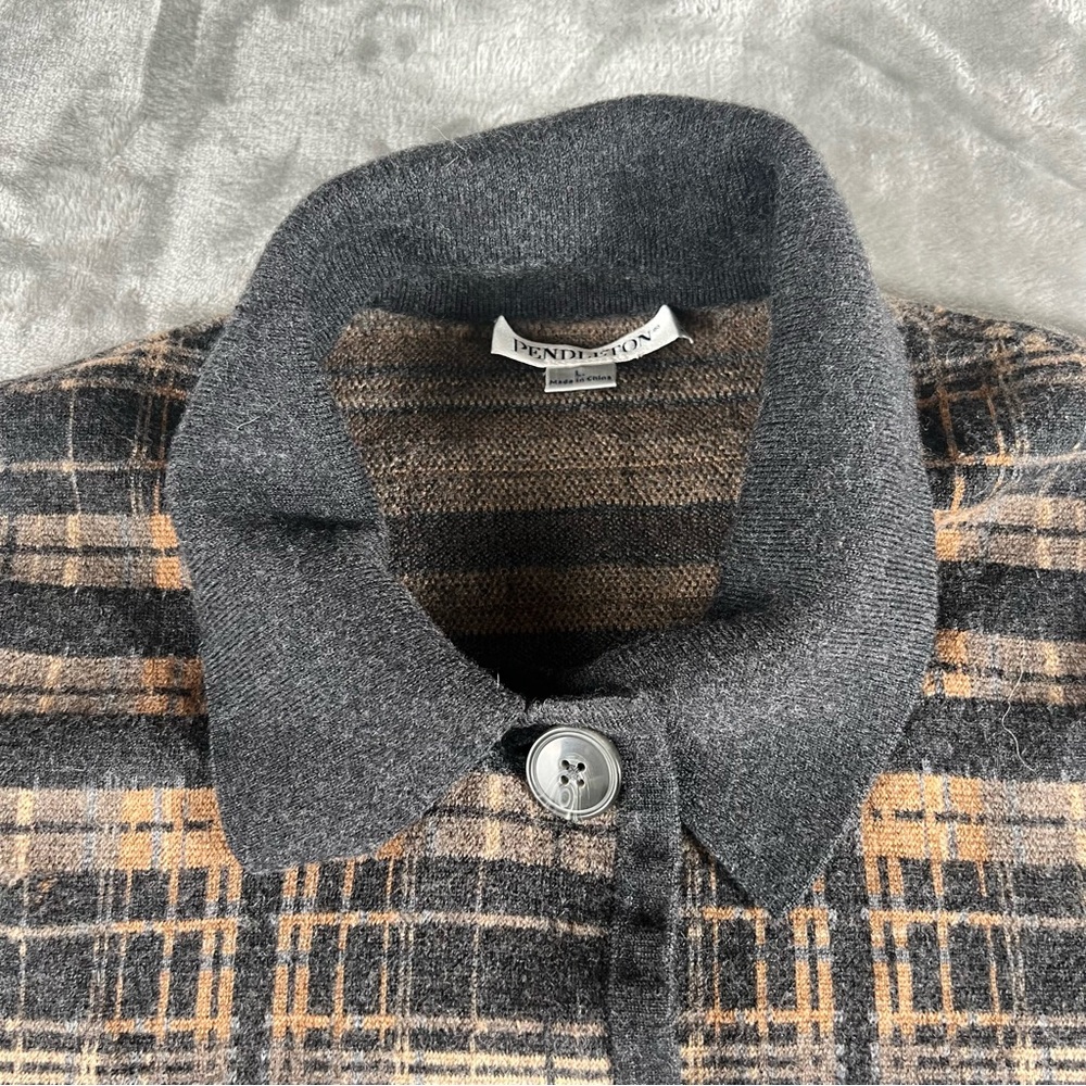 Pendleton Women's Sz L Merino Wool Button Up Cardigan Sweater Pocket Pea Coat - Picture 4 of 16